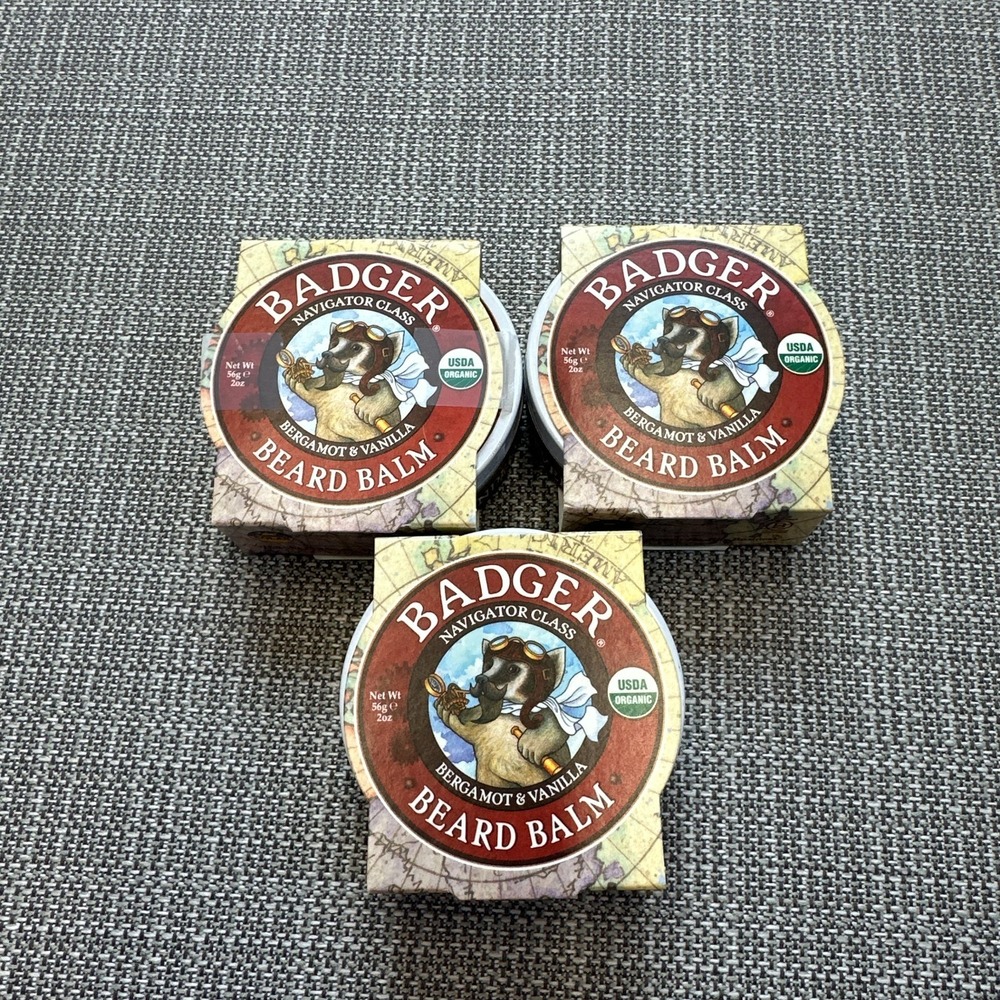 Lot of 2 BADGER Organic Beard Balm 2 Ounce Metal Tin - Bergamot & Vanillaβ